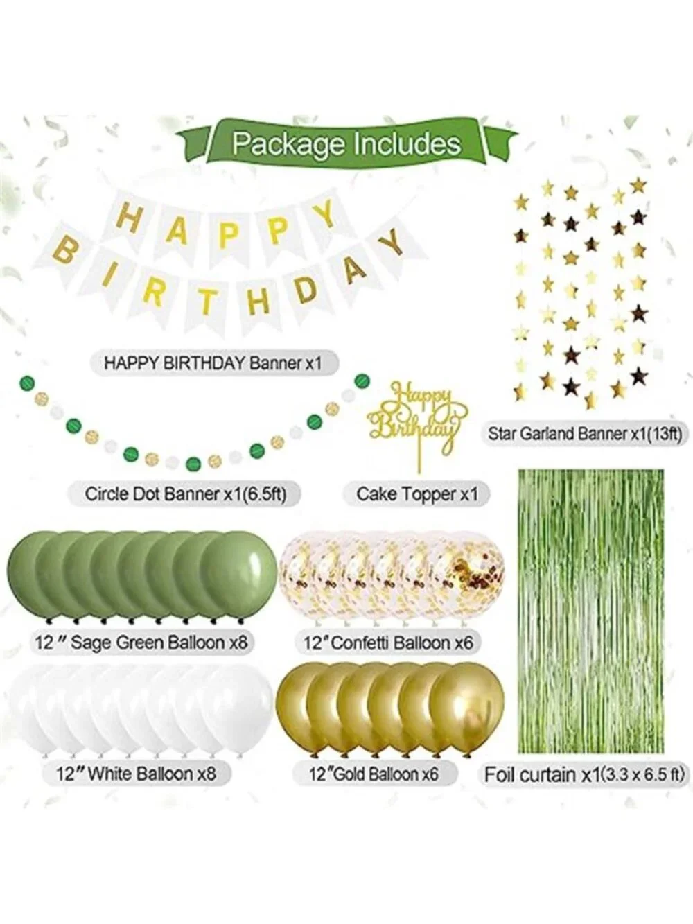 Sage Green Birthday Decorations Balloons Banner Backdrop Garland Party Set